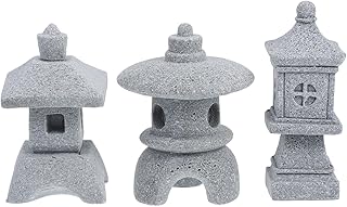 KESYOO ミニチュア 塔 パゴダ 3個セット 灯籠 置物 和風 日本庭園 禅 オブジェ 水槽 アクアリウム オーナメント 盆栽 箱庭 装飾 隠れ家 (グレー / 6cm)