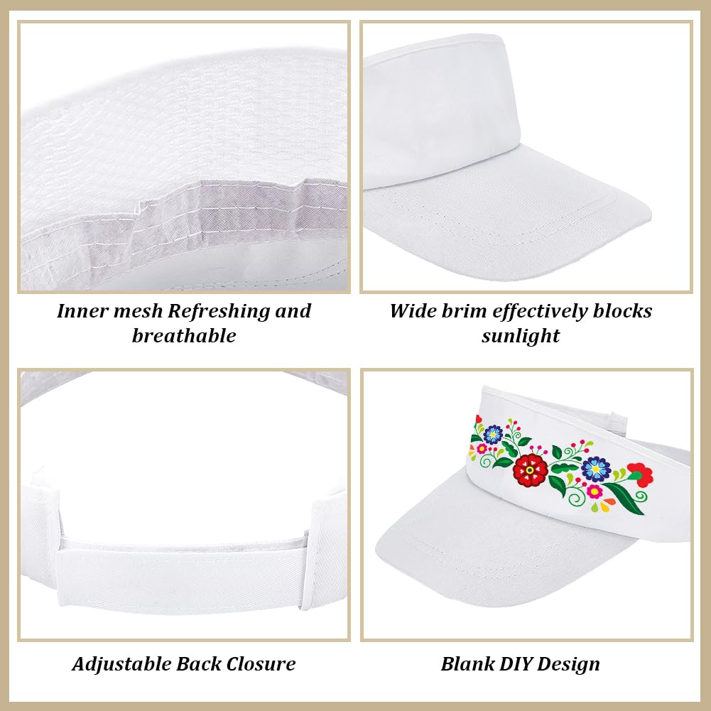 ORIGACH Lot de 24 casquettes de golf réglables blanches (lot en gros) - Pour homme et femme - Visières de protection UV contre les rayons ultraviolets - Pour plage, tennis, baseball