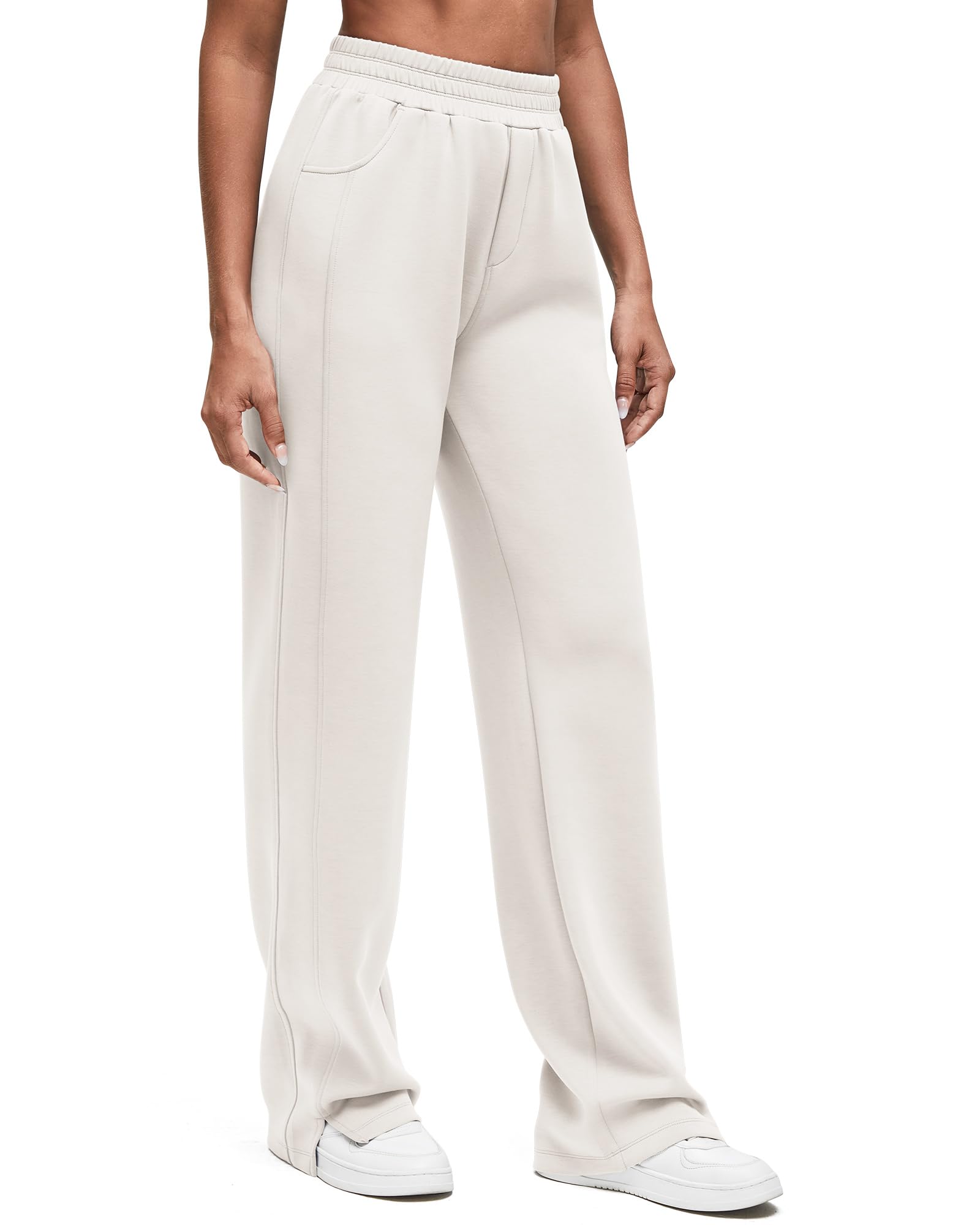 G4Free Smoofit Modal Soft Women Wide Leg Sweatpants High Waisted Side Slit Casual Pants with Pockets Petite Regular