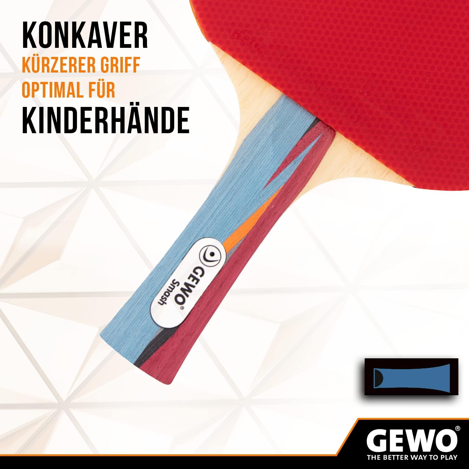 GEWO SMASH Tischtennisschläger - ITTF genehmigter Allroundschläger für Kinder, Wettkampf-Komplettschläger mit kontrolliertem Thunderball 2 Belag und hohen Rotationseigenschaften, konkav, 2,0mm Schwamm