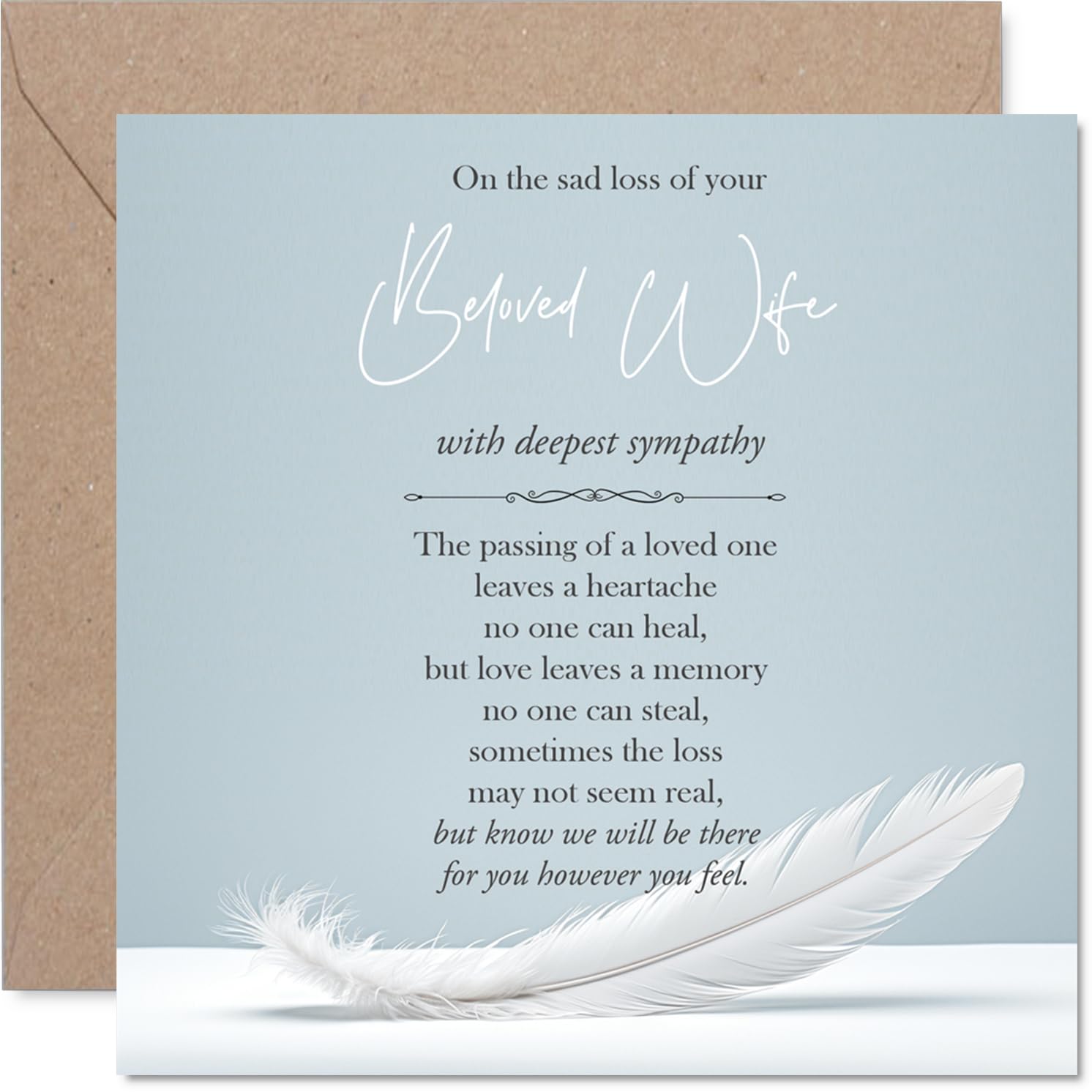 Sympathy Card - The Sad Loss of Your Wife - Bereavement Card for Husband Partner, 145mm x 145mm Partner Spouse Mournful Greeting Cards