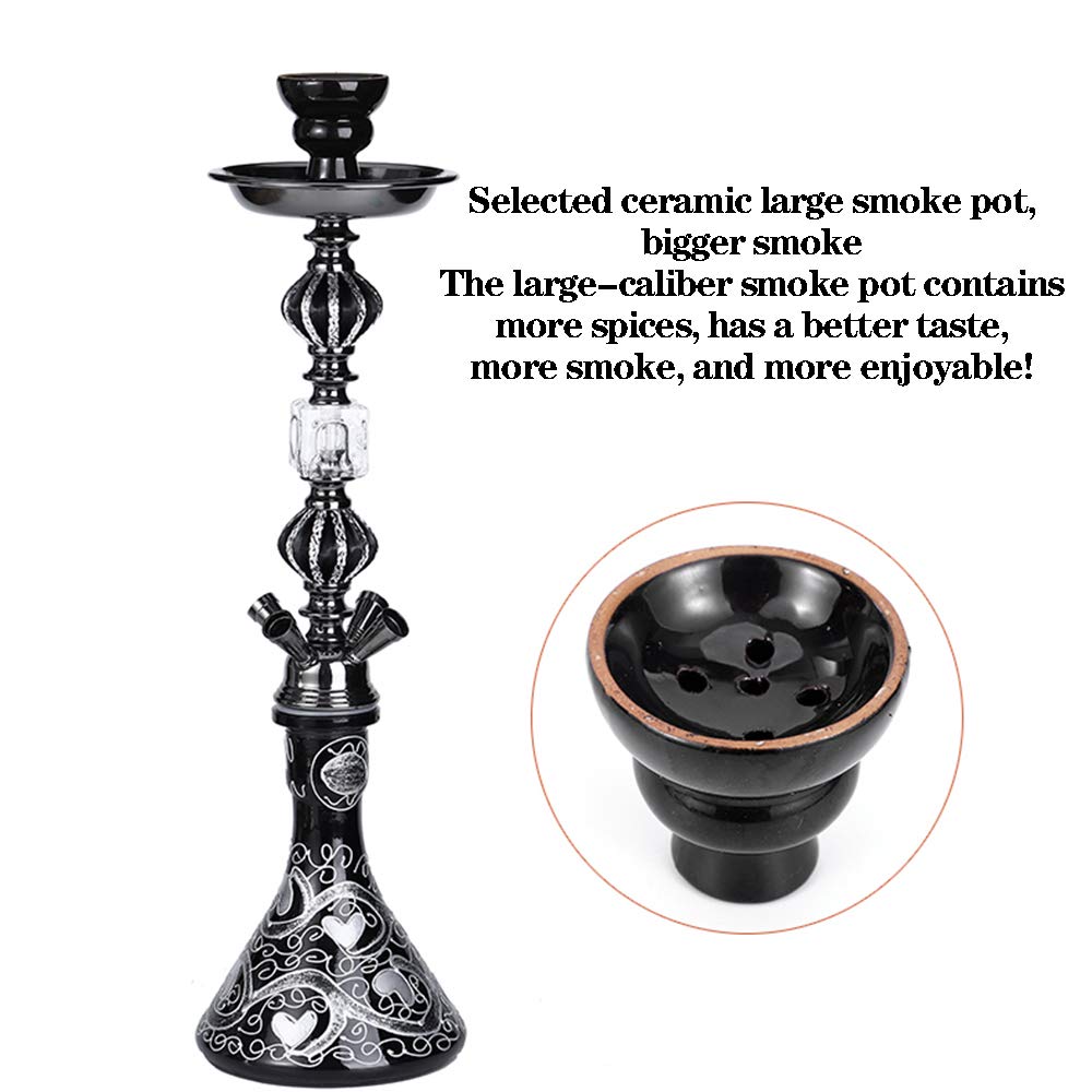 Cachimba Shisha Hookah Kit Set Hookah de Vidrio de 2 Mangueras, con Hookah Bowl Clip de Carbón Gratis Papel de Aluminio Y Boquilla Juego Completo de Hookah,2 Hose