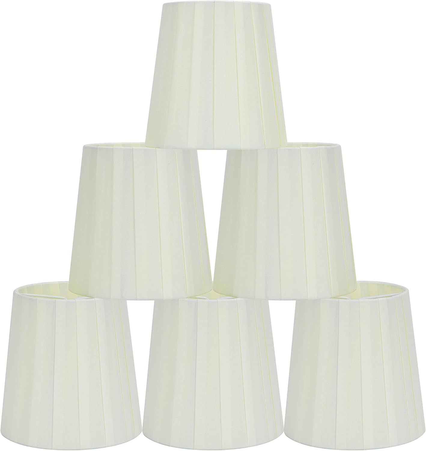 LAMPWELL MIRA Clip-on Chandelier Lamp Shades,Set of 6,Small Barrel,5.2"×4"×H5.2", Fabric Ribbon, Handmade,Modern Decorative,ONLY FOR CANDLE BULB,White