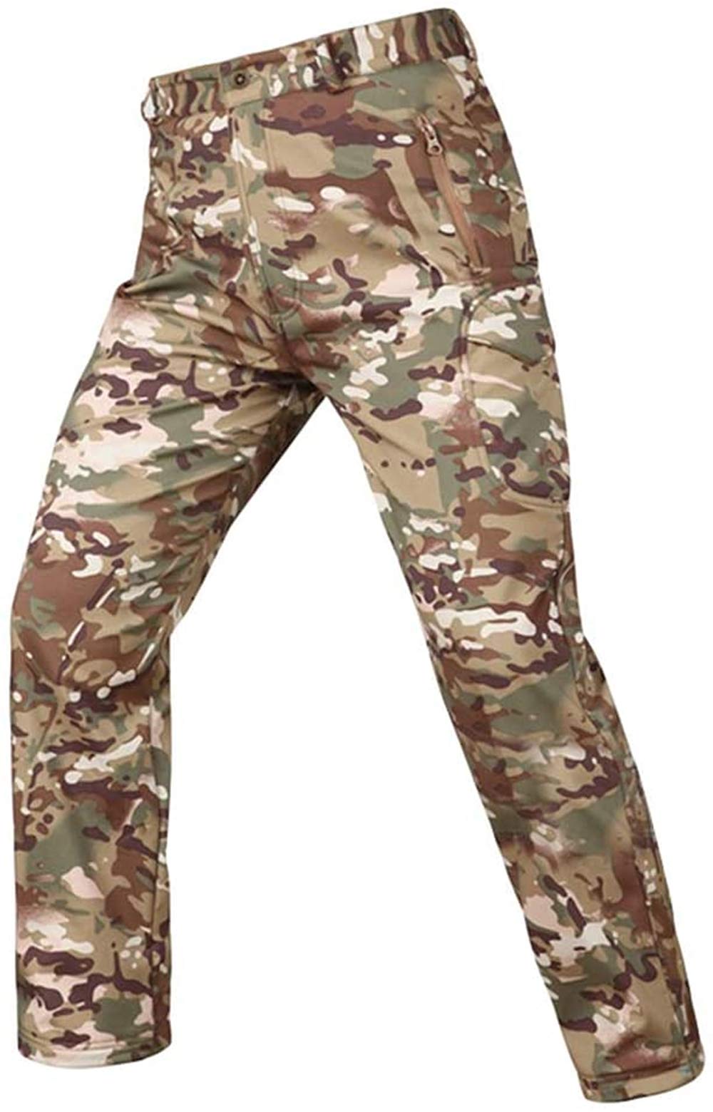 Men's Tactical Camouflage Softshell Pants Military Fleece Lined Multipockets Outdoor Trekking Pants Waterproof Hunting Pants Warm Thickened (cp camo,L)