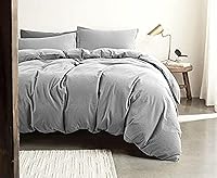 Vista 3 de Get Bed Ready Juego de funda de edredón casual de algodón lavado a la piedra, color sólido, estilo moderno, ropa de cama natural, suave y arrugada