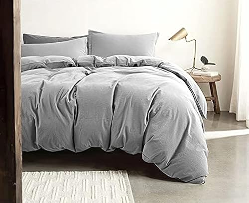 Miniatura 3 de Get Bed Ready Juego de funda de edredón casual de algodón lavado a la piedra, color sólido, estilo moderno, ropa de cama natural, suave y arrugada