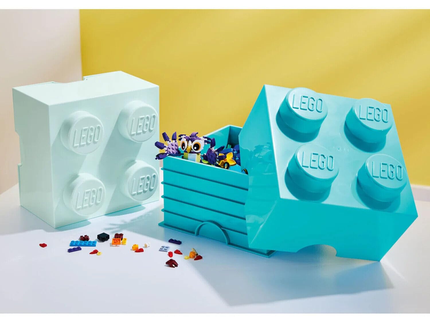 LEGO Caja de almacenamiento con 4 botones, apilable, juego de 2 unidades, color azul