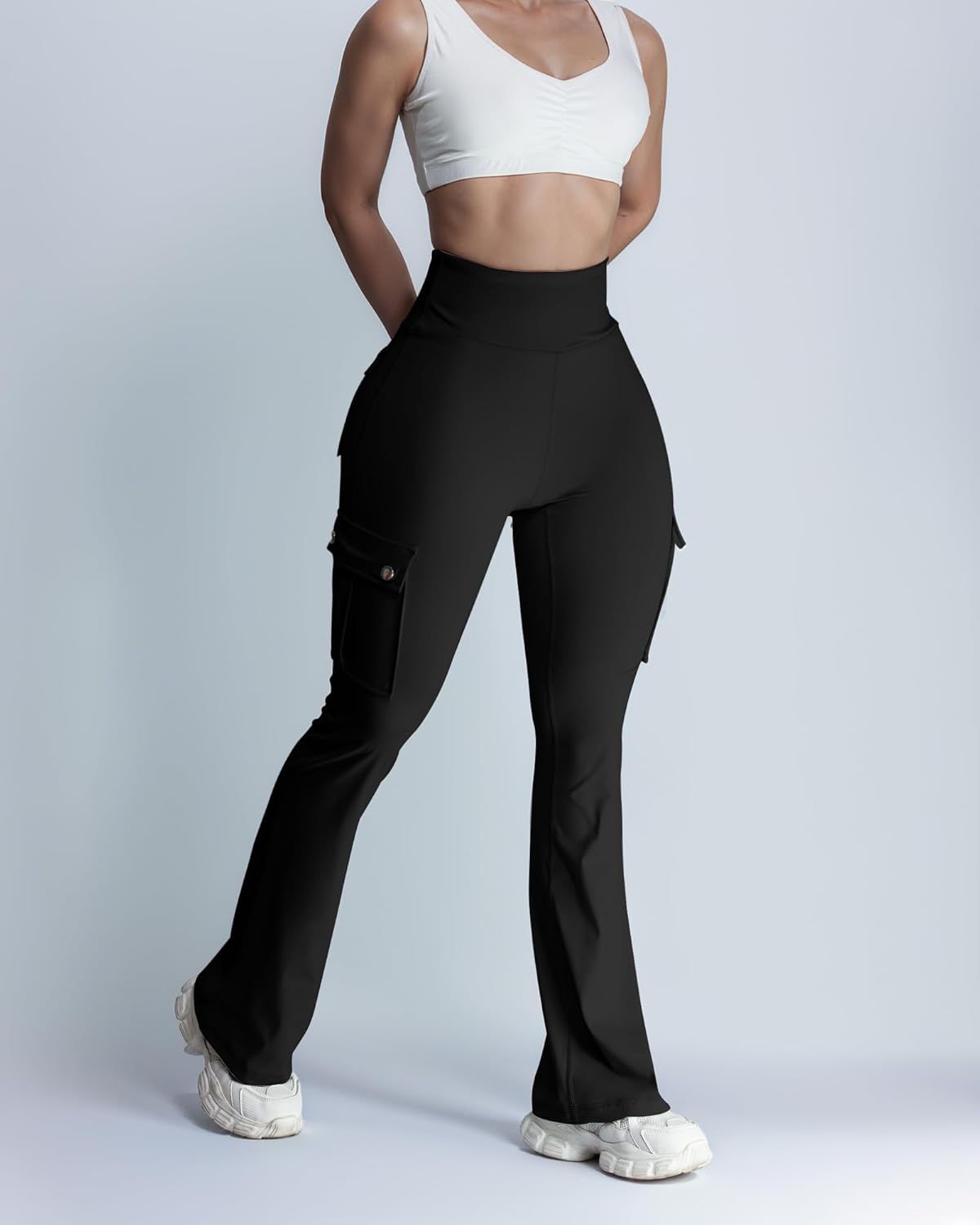 Wavar Women Flare Leggings with Pockets Butt Lifting Cargo Leggings High Waisted Gym Yoga Pants Workout Tummy Control - Image 2
