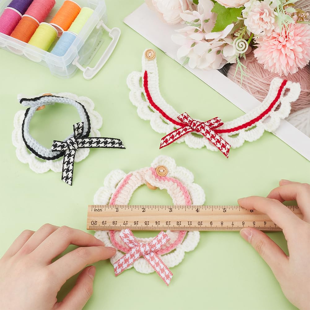 FINGERINSPIRE 3PCS Knitted Cat Collars Handmade Pet Collar with Buckle Adjustable Bow Tie Collar Black Pink Cerise Handmade Collars Fibers Cat Bowknot Collar Hand-Woven Scarf Collar for Pet Kitty Cat - Image 3