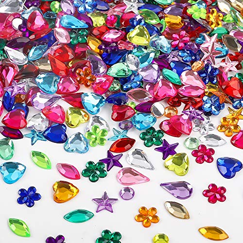 JPSOR 600pcs Gems Jewels for Crafts, Acrylic Flatback Rhinestones for Halloween Pirate Party Decorations, Crafting Embellishments Gemstone (6 Shapes, 6-13mm)4
