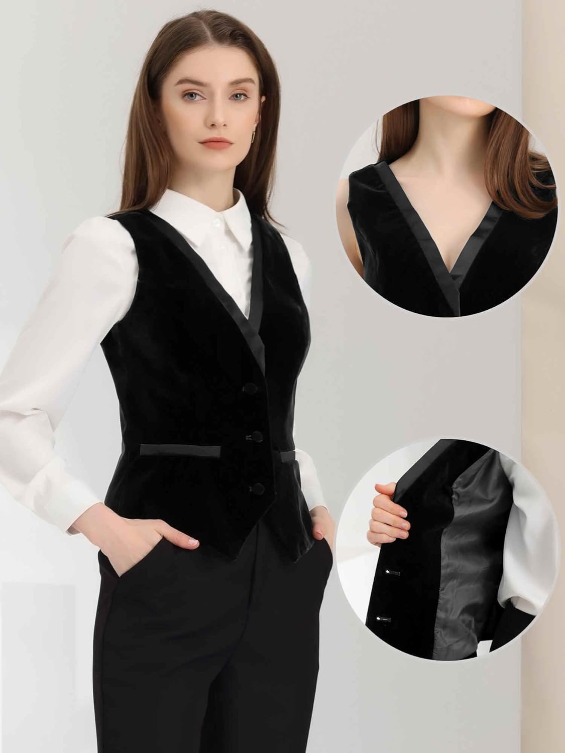 Allegra K Waistcoat for Women's Steampunk Velvet Vintage 2025 Sleeveless Blazer Dressy Suit Vests - Image 2