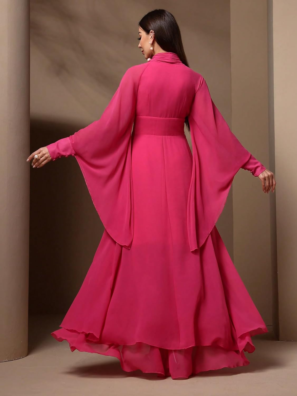 TOLEEN Casual Dresses for Women Long Sleeve Flowy Swing Chiffon Maxi Dresses - Image 5