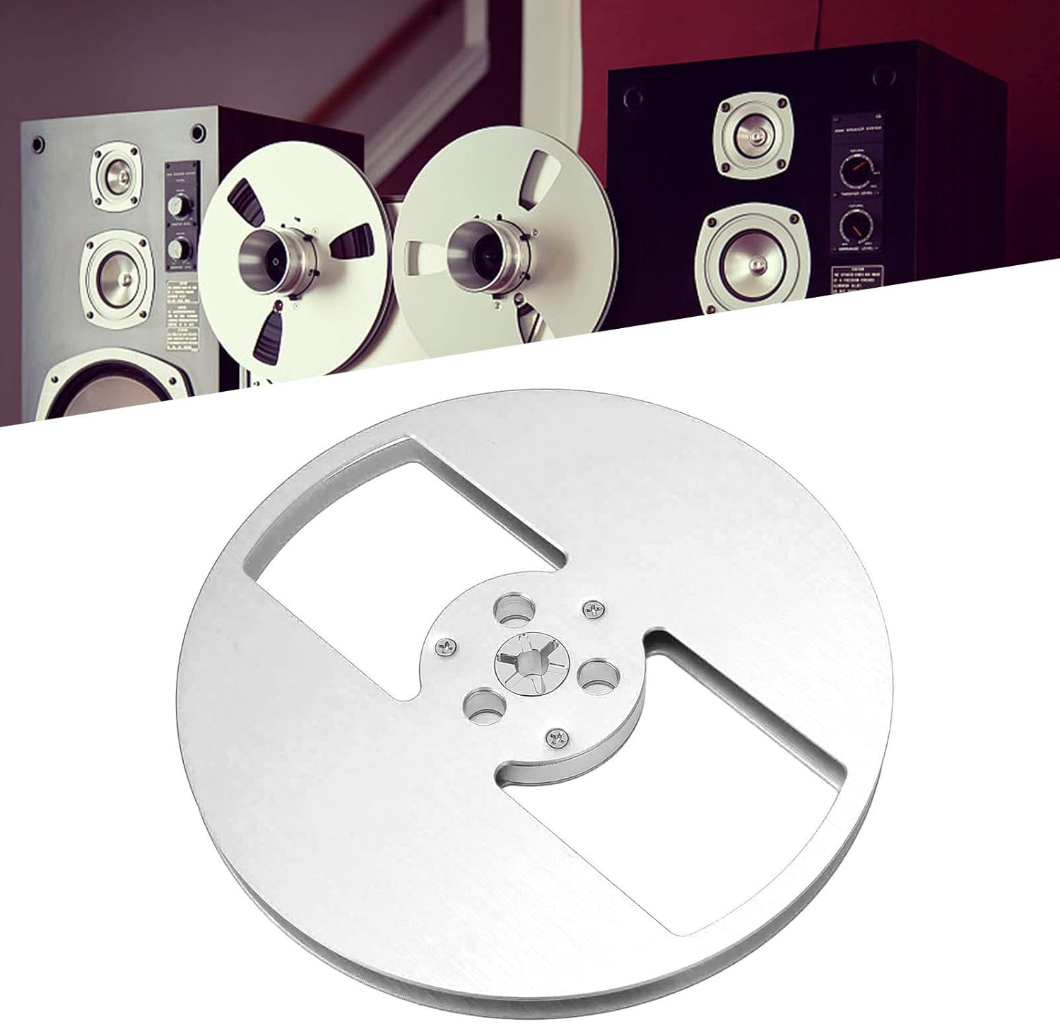 1/4 7 Inch Empty Tape Reel, Aluminum Alloy Nab Open Reel Takeup Reel, 1/4 Empty Tape Up Reel to Reel Small Hub Adapter with 2 Holes Opening Machine Part Tape Take Up Reel (Silver)