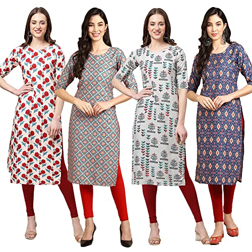 Image of Pinkmint Women's Crepe Digital Print Straight Kurta (Pack of 4)
