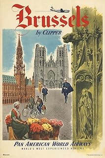 Laminated Brussels Belgium Europe Pan Am Logo American Vintage Travel Ad Airline Airport American Airplane Plane Flying Poster Dry Erase Wall Art 24x36