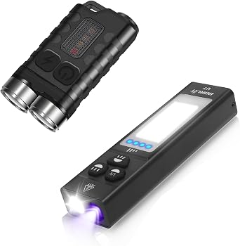 BORUIT V3 Small Powerful EDC Flashlight with Red UV Blue Light and U7 Flat EDC Flashlight with 365nm UV Light and RGB Light