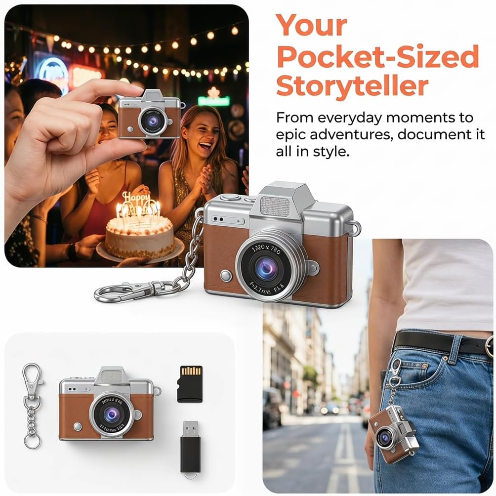 Mini Digital Camera Keychain, 1080P Retro Flip Screen Small Bodycam with Built-in Flash, Portable Vintage Camera for Travel, Vlog, Party, Kids & Beginners (Black)