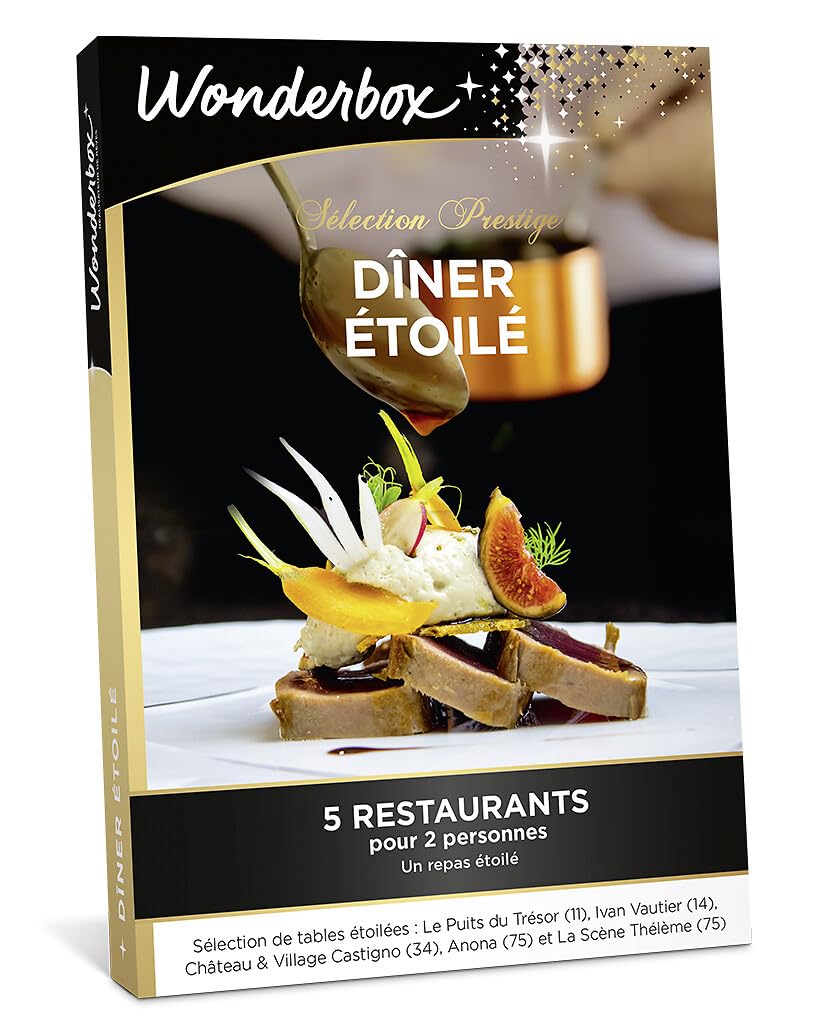 WONDERBOX - Dîner Étoilé - Coffret Cadeau - Idée Cadeau Gastronomie | 1 repas d'excellence - 5 restaurants étoilés - Mise en scène recherchée, raffinée et sophistiquée, fraîcheur et saisonnalité