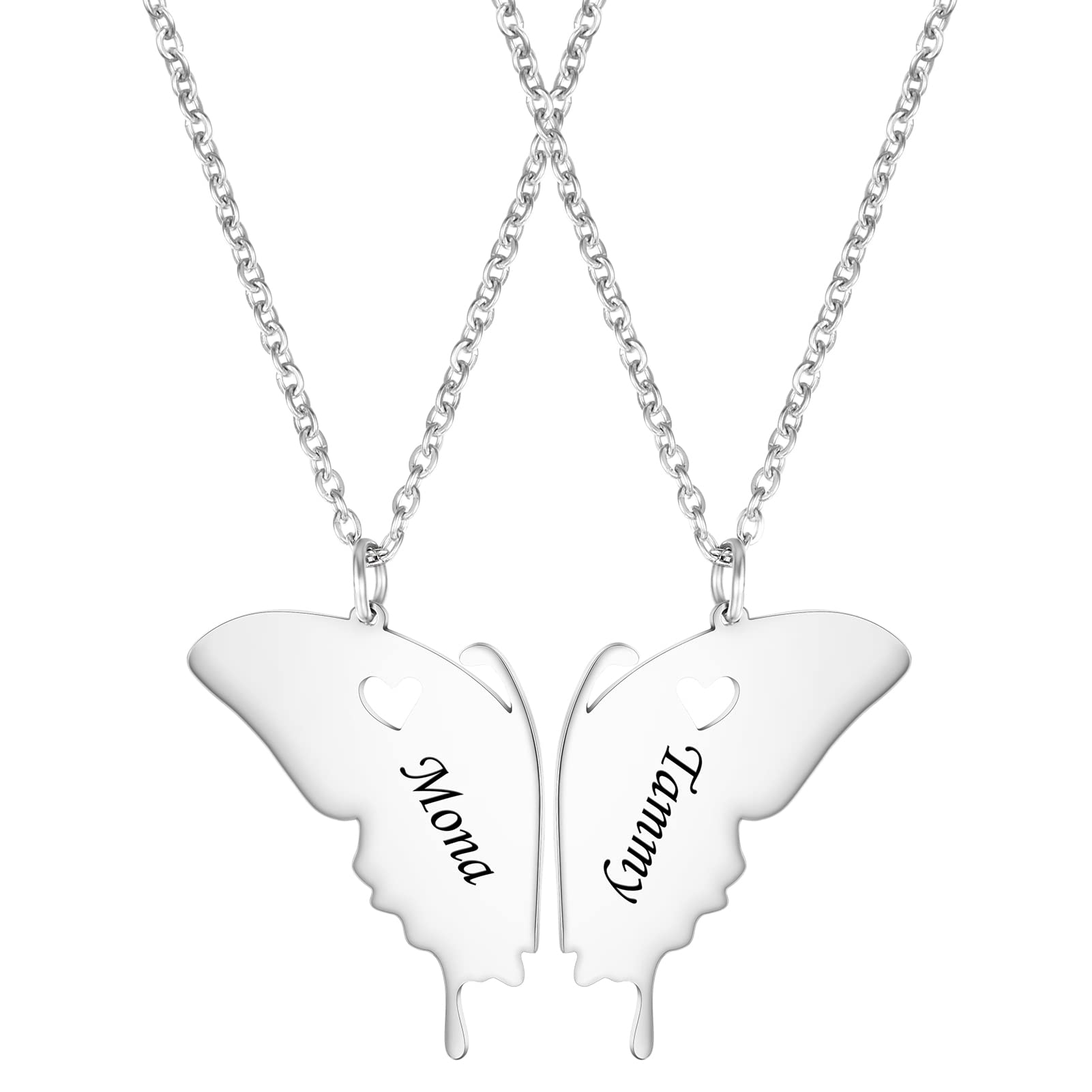 HooAMIBest Friend Necklace,Personalised Friendship Necklace with Pendant Name Engraved BFF Necklace for 2 Girls