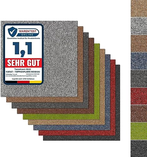 KARAT Carreaux de moquette Moscow 50x50 cm auto-adhésives, 1 pièce - 0,25 m² dalles en feutre | revêtement de sol avec velours bouclé, antistatiques avec...