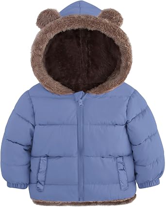 Enlifety 6M-5T Baby Toddler Winter Fleece Coat Boys Girls Cute Bear Ear Hooded Jackets with Pockets