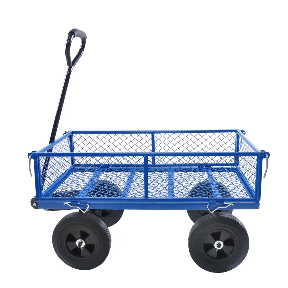 Black Solid Wheel Utility Wagon - Multi-Functional Garden Cart for Farming, Yard & Home Use | Spacious Bed Design | Gorilla Carts Dump Cart (Blue)