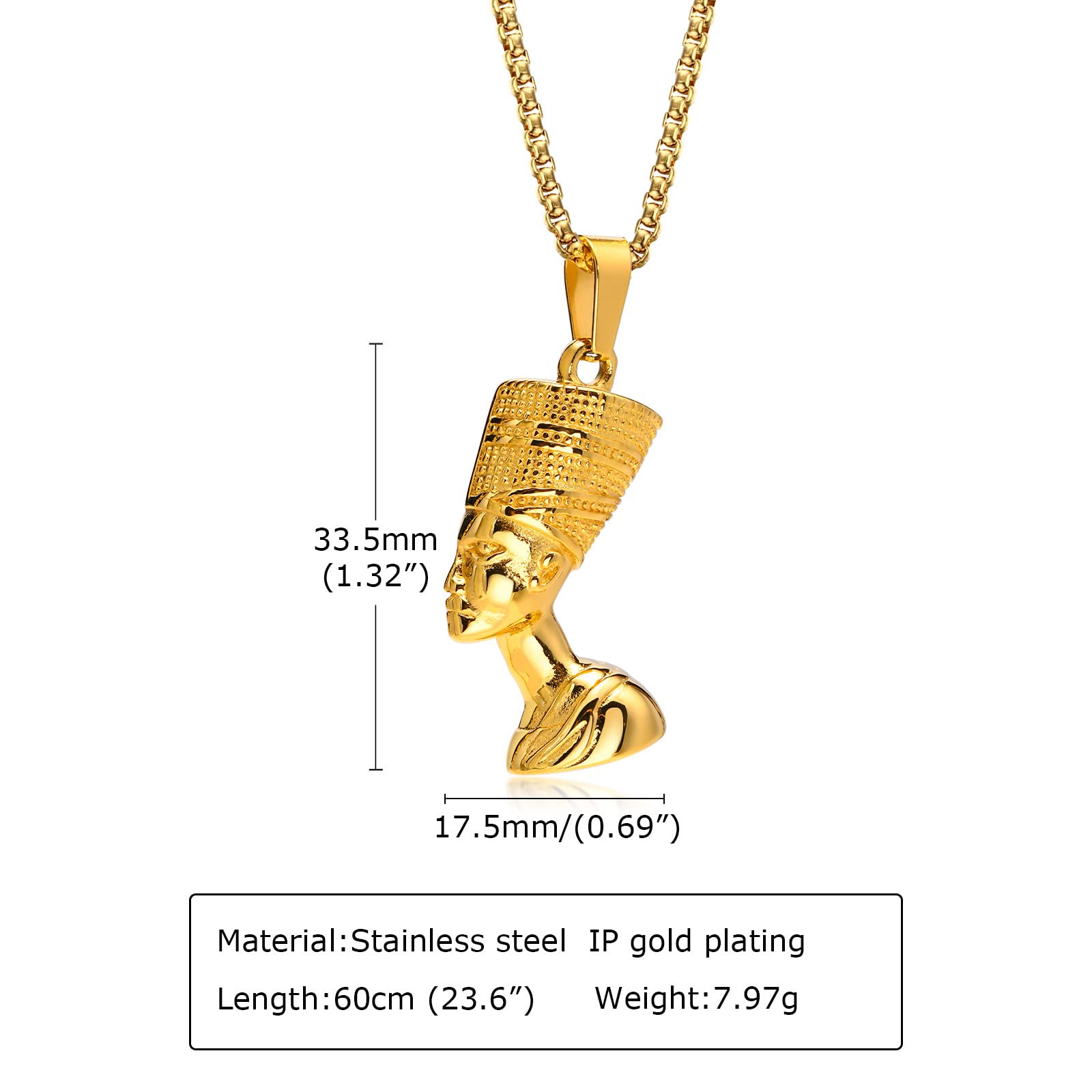 DESIGN - Collier en acier inoxydable imperméable avec pendentif Néfertiti - Argenté poli