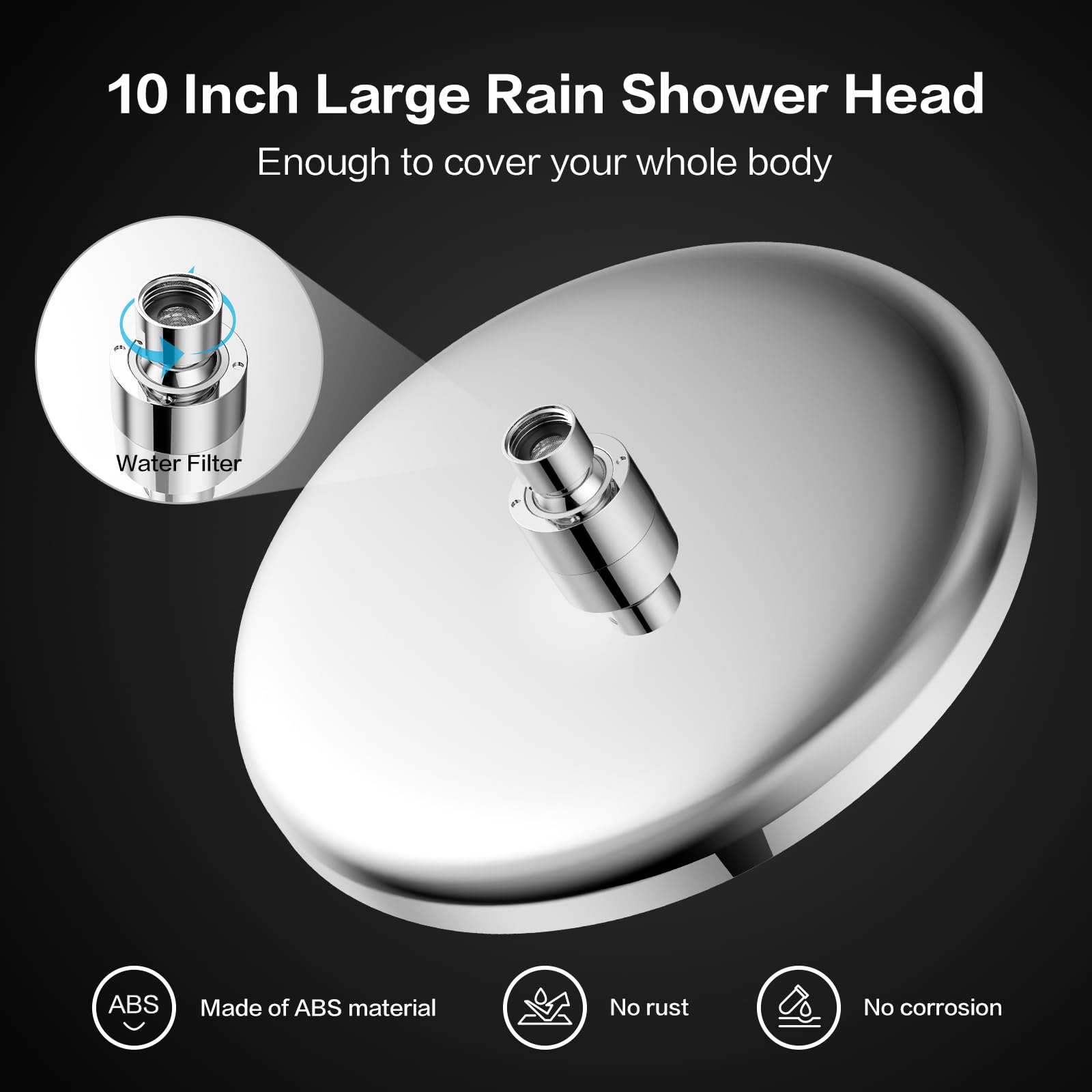 25cm Regenduschkopf,Duschkopf Regendusche,Regenbrause,Wasserfall Wassersparend,Rain Shower Head,Anti-Kalk-Düsen,Installierbar an der Wand oder Decke(Chrom, N1DP701CP)