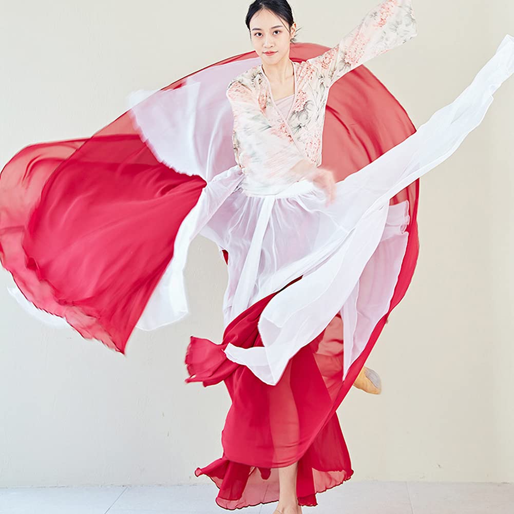 Bauchtanz Kostüm Bauchtanz Rock Frauen Mädchen Chiffon Röcke Elegant Chiffon Rock Lang Tanzkostüme Kleidung Schlitz Maxirock Doppelt Schicht Rüschen Big Swing Langer Rock