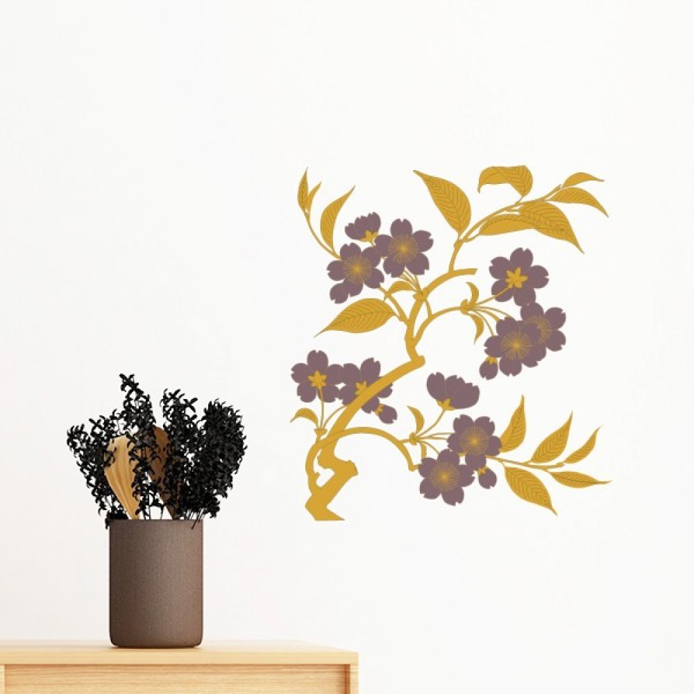 Sticker mural fleur japonaise élégant pour un intérieur épuré 40cm