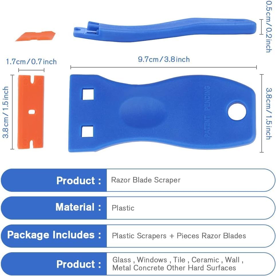 Miniatura 7 de Raspador de cuchillas de plástico, 2 piezas de raspador de plástico, 40 cuchillas, cuchillo de masilla a prueba de arañazos, herramienta de limpieza