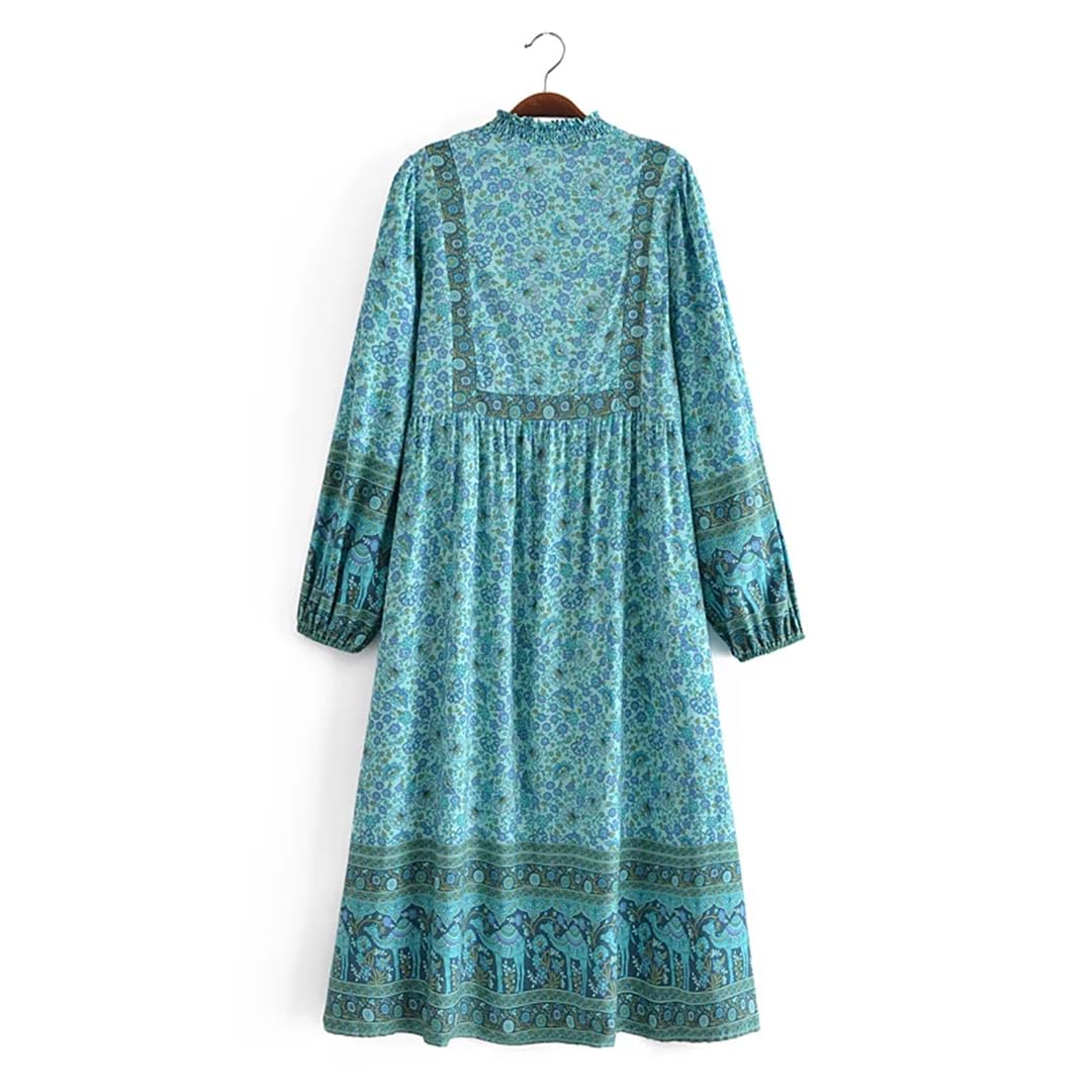 Vestido midi de rayón de verano para mujer, estampado floral, vestido largo bohemio