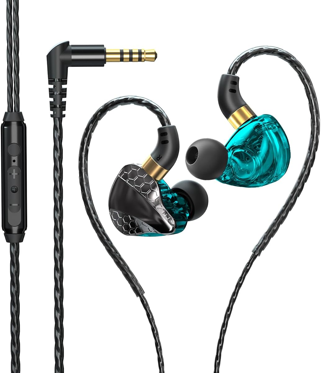 HiFi In-Ear Wired Headphones, Fixed Cable IEM with Mic, Gaming Earbuds | 3.5mm Jack;with Graphene Diaphragm；Rich Bass, Warm Midranges, Crisp Trebles；for Musicians,Singers and Gamers