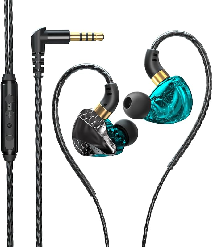 HiFi In-Ear Wired Headphones, Fixed Cable IEM with Mic, Gaming Earbuds | 3.5mm Jack;with Graphene Diaphragm；Rich Bass, Warm Midranges, Crisp Trebles；for Musicians,Singers and Gamers