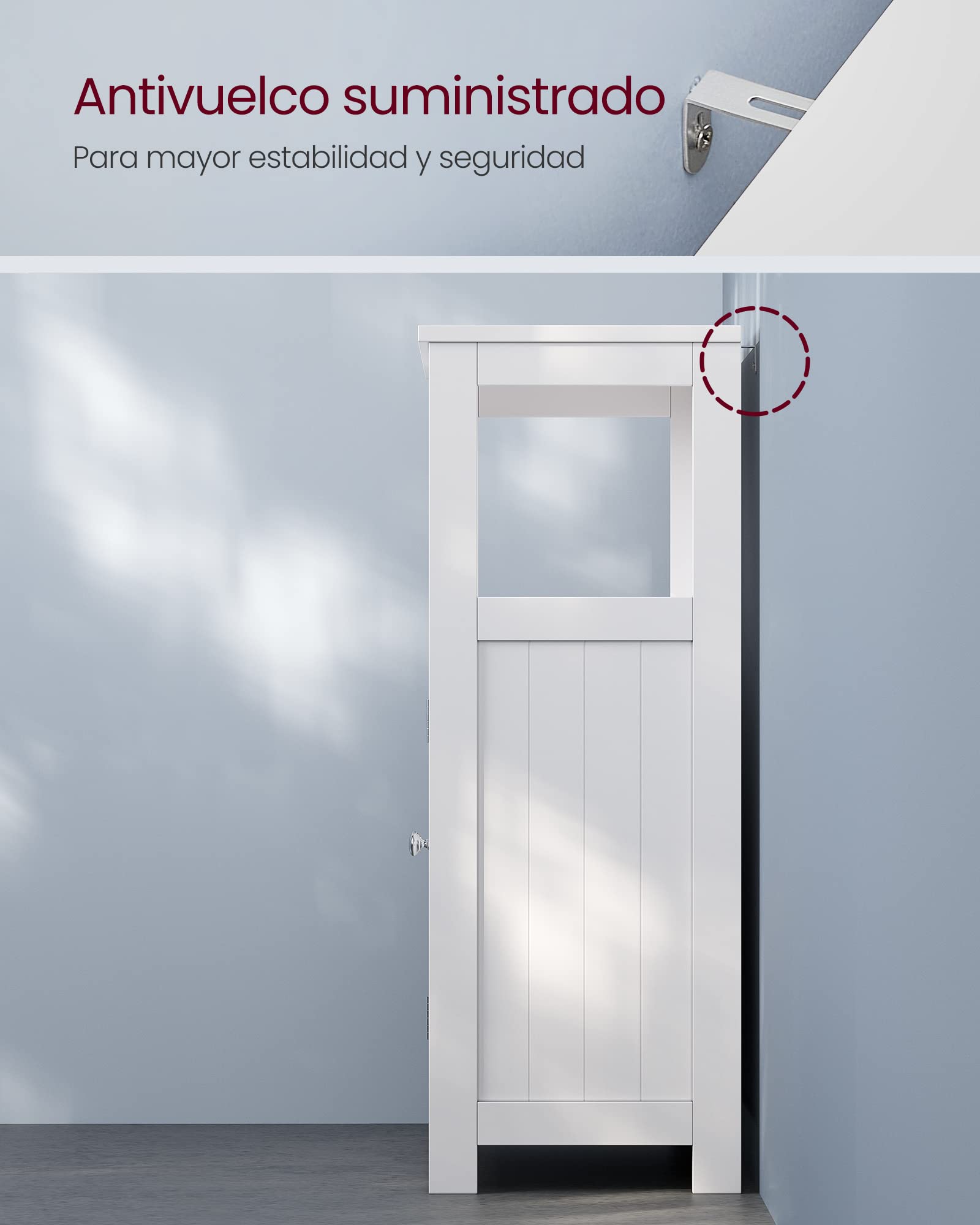 VASAGLE Armario del baño, Mueble baño, auxiliar, Organizador con 2 puertas de persianas, sala de estar, cocina, entrada, Blanco BBC40WT | SAGGIO BBC40WT - Armario de baño independiente, color blanco