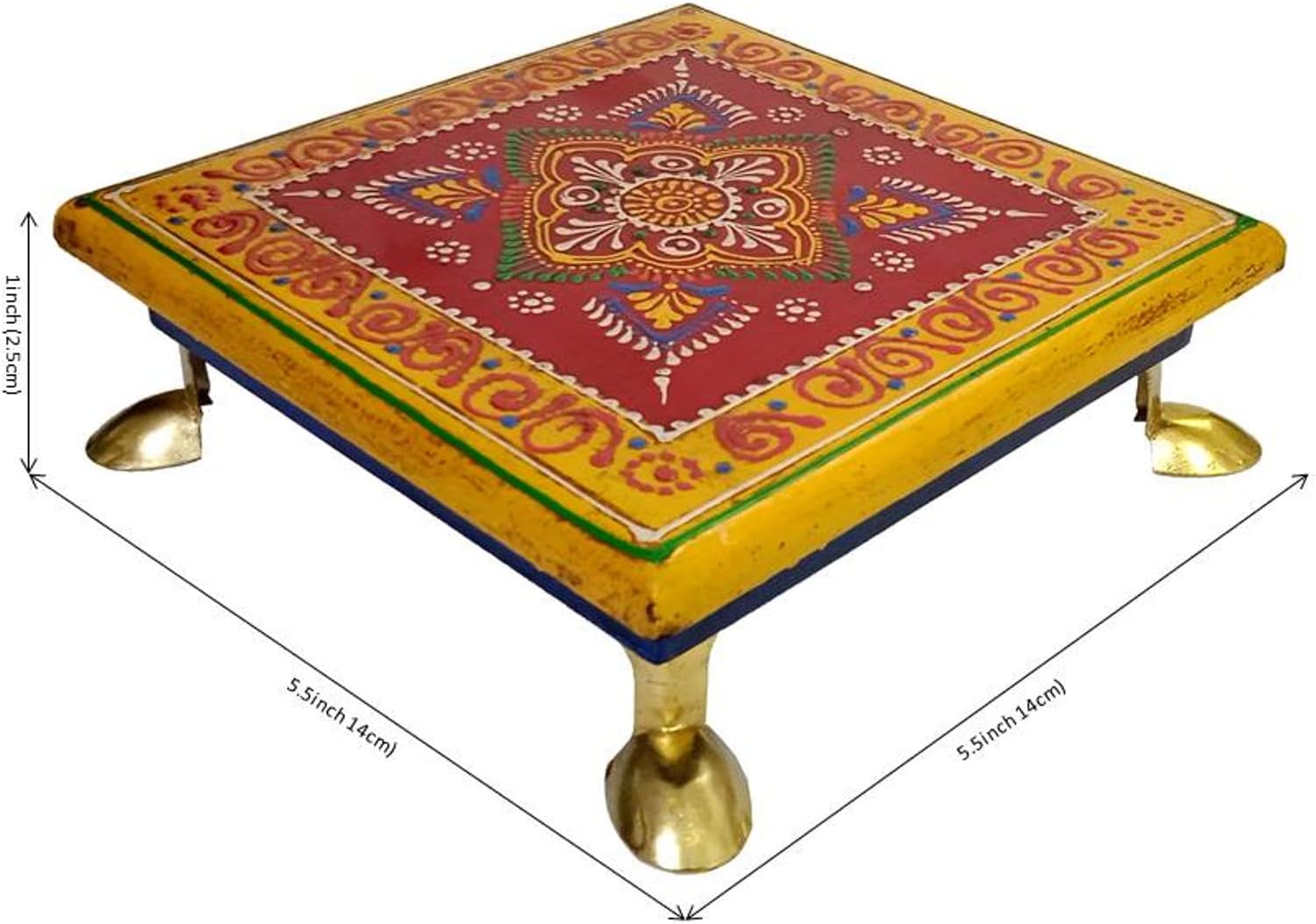Purpledip Wooden Chowki: Hand-Painted Platform for God Idols in Home Temple (11811)