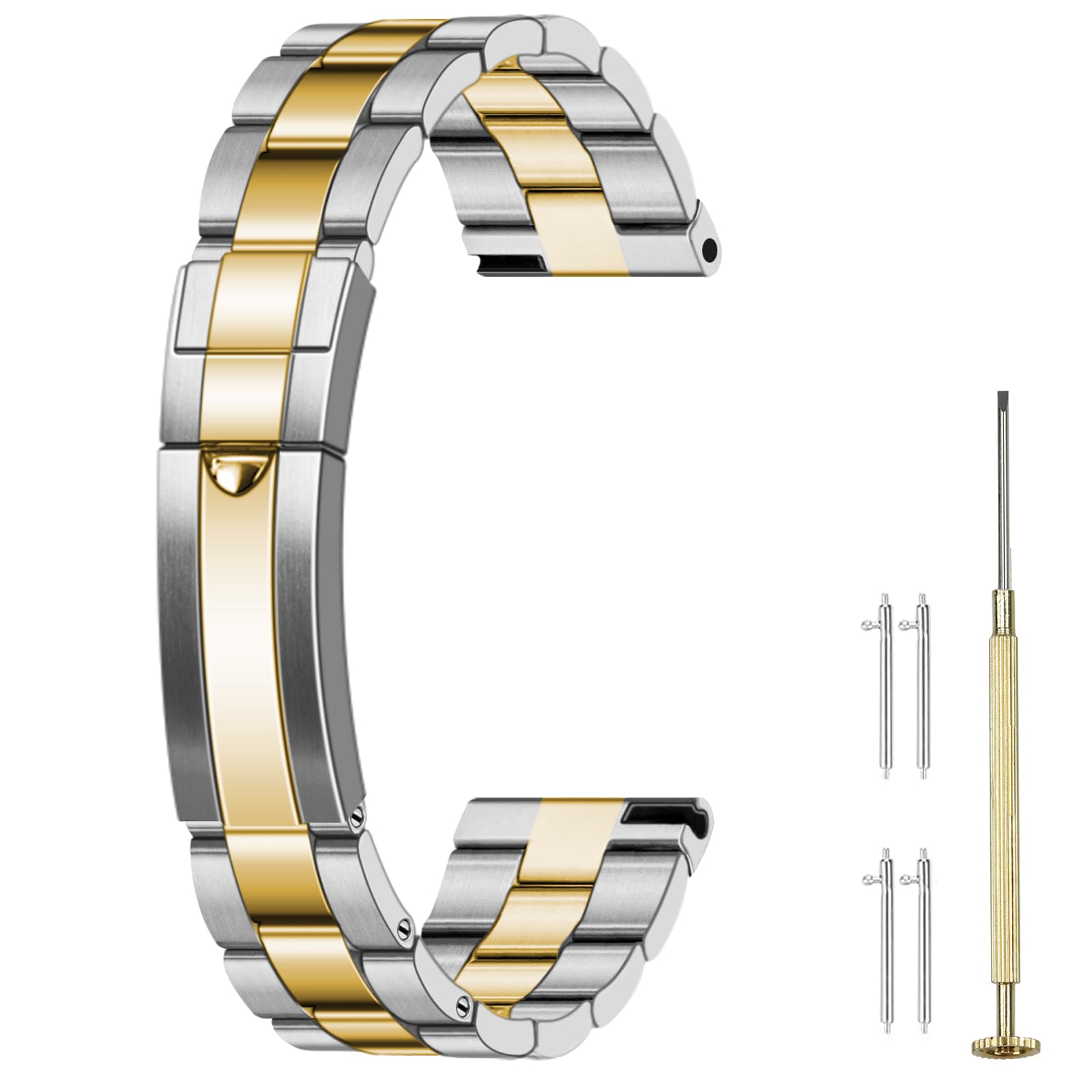 Juntan Screw-in Stainless Steel Watch Band 20mm 21mm 22mm for Men Women, Curved End Straight End Metal Watch Strap with Oyster Buckle, Taperd