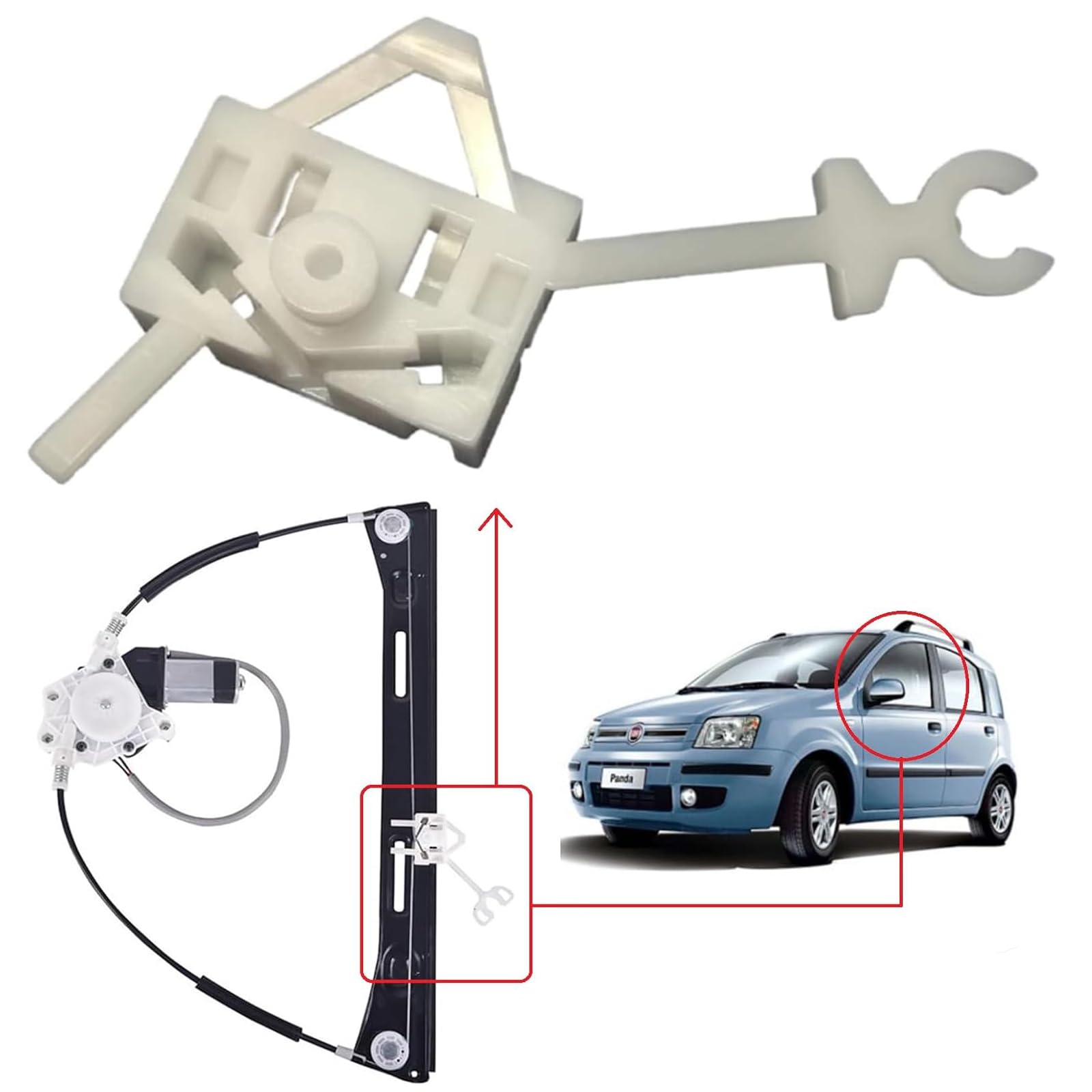 Twowinds - Clip Alzacristallo 99487780 Compatibile con Fiat Panda - Porta Anteriore Sinistra (lato conducente) - Regolatore di Finestrini
