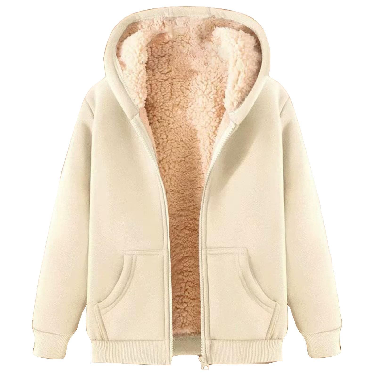 AMDOLEWomen's Sherpa Lined Teddy Fleece Hoodie - Full Zip Winter Coat - Ladies Fleece Tops & Sweater Outwear
