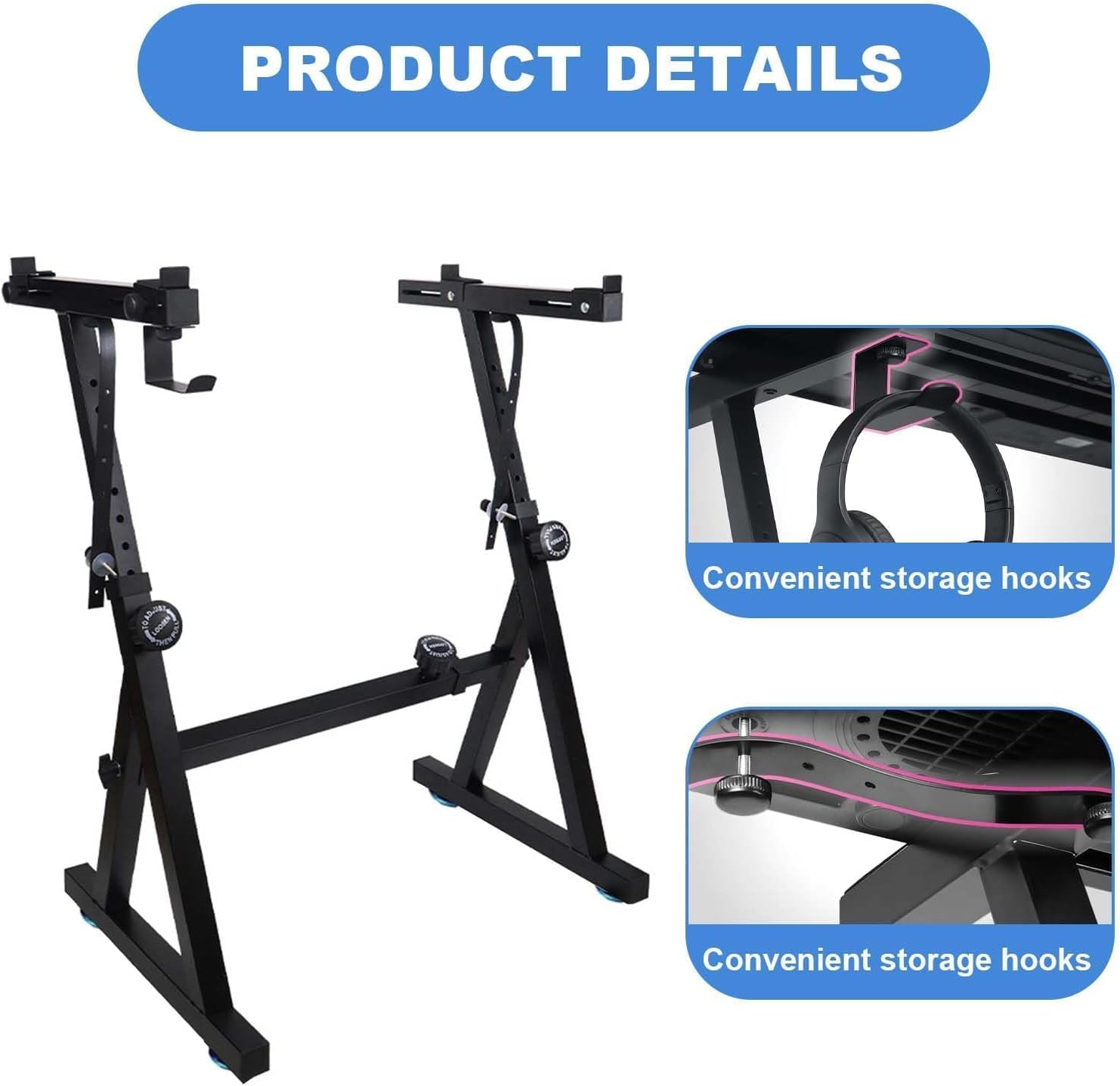 Garvee Piano Keyboard Stand Heavy Duty with Wheels and Stand Pads z-Shaped Adjustable Portable Music Stand with Footrest Holder 250 Pounds Load Capacity for 54 61 88 Keys Keyboards Black