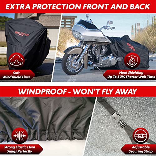 Badass Moto Ultimate Waterproof Motorcycle Cover - Outdoor Storage Motorcycle Covers For Harleys - Street Or Sport Bike. Taped Seams, Windshield Liner, Heat Shield, Vents, Reflective - Medium #TOP3