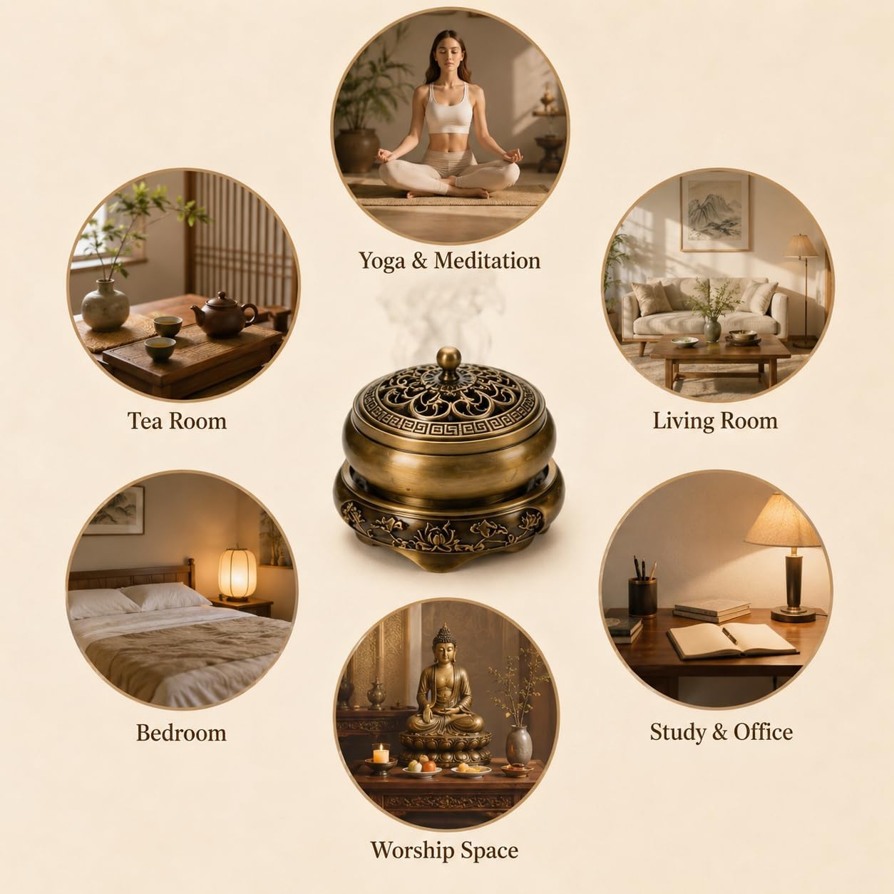 Zinc Alloy Zen Lotus Incense Burner Set (2PCS) with Candle Holder & Fireproof Mat, Compatible with Sticks Cones Coils, for Meditation Yoga Home Office Decor Relaxation Gift