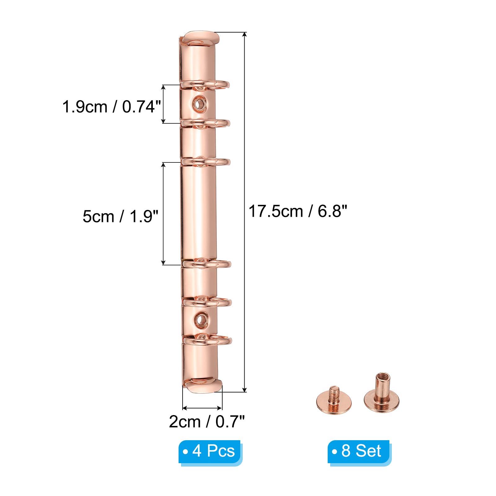PATIKIL A6 6-Hole Ring Binder Mechanisms, 4 Set Binder Spines Replacement for Binder Planners Rose Gold, 6.8×0.7 inches/17.5×2 cm (L*W) - Image 2