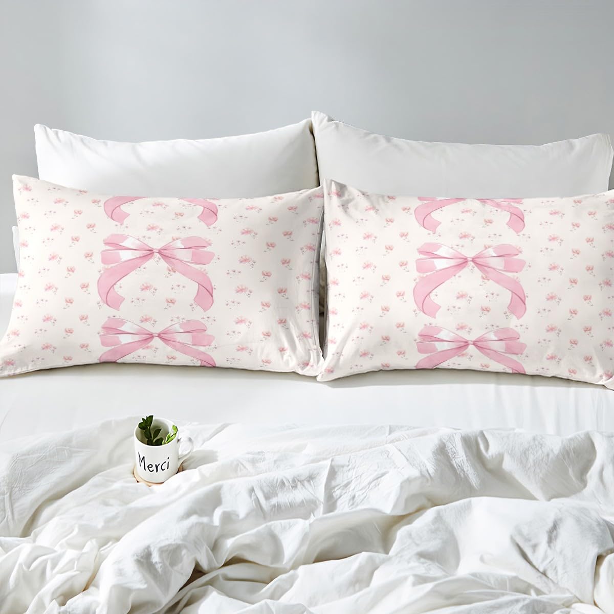 Homemissing Pink Bowknot Duvet Cover Set Single Size For Kids Girls Toddler Women Romantic Bow Bedding Set Rose Floral Flower Duvet Cover with 1 Pillowcase Dreamy Princess Style,No Real Bows - Image 4