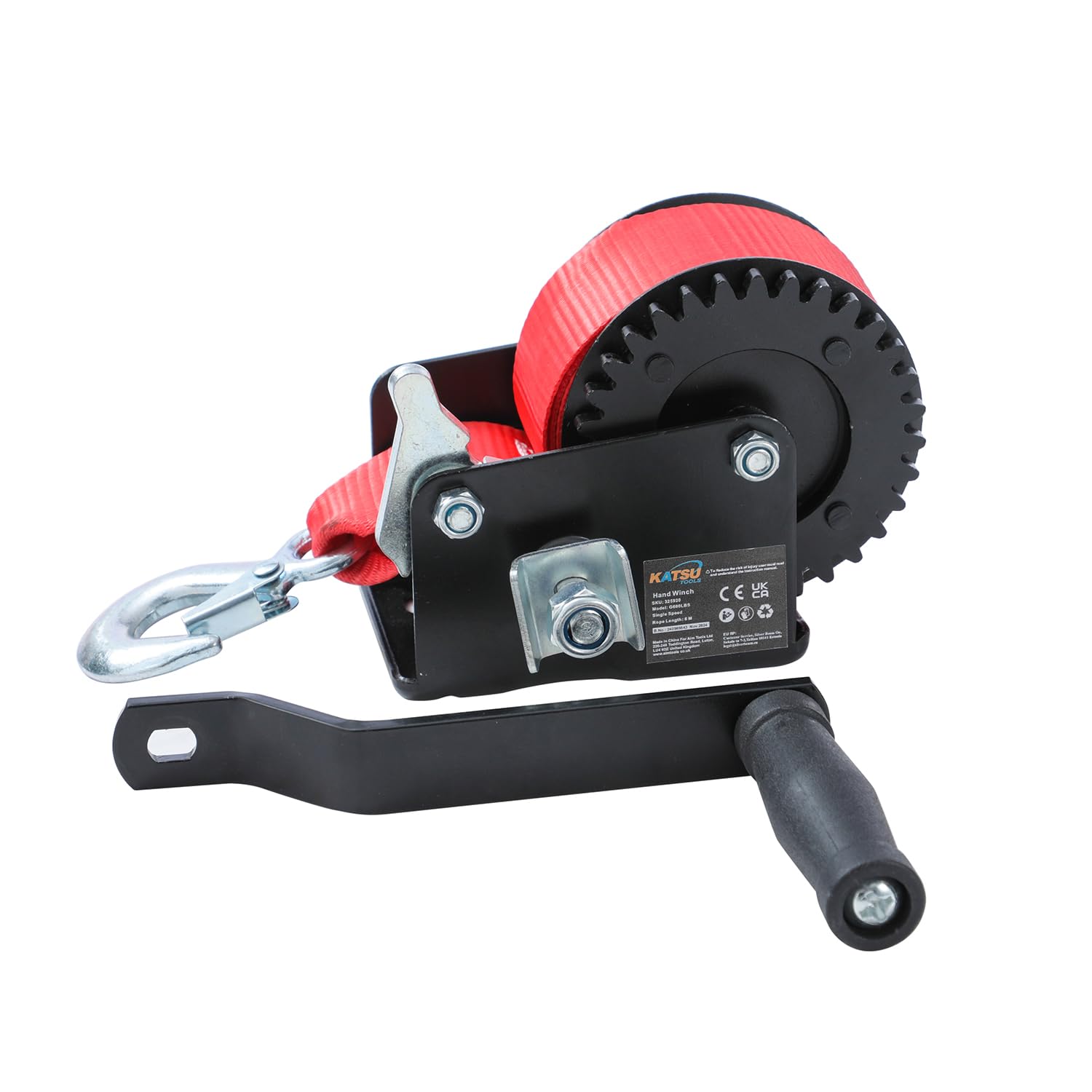 KATSU Tools Treuil Manuel 600lbs 270kg avec Sangle en Polyester de 6m, pour Remorques de Bateau, Caravane et Applications Marines 325920