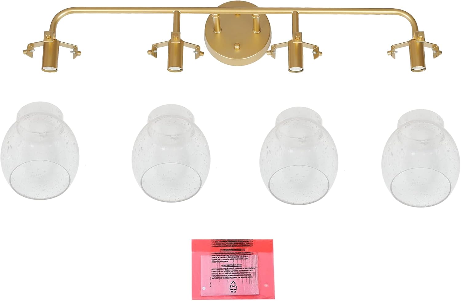 Durent Lighting Gold Vanity Lights, Modern Seeded Glass Bathroom Light Fixtures, 4 Light Bathroom Lighting Over Mirror,29" L x 7" W x 10" H