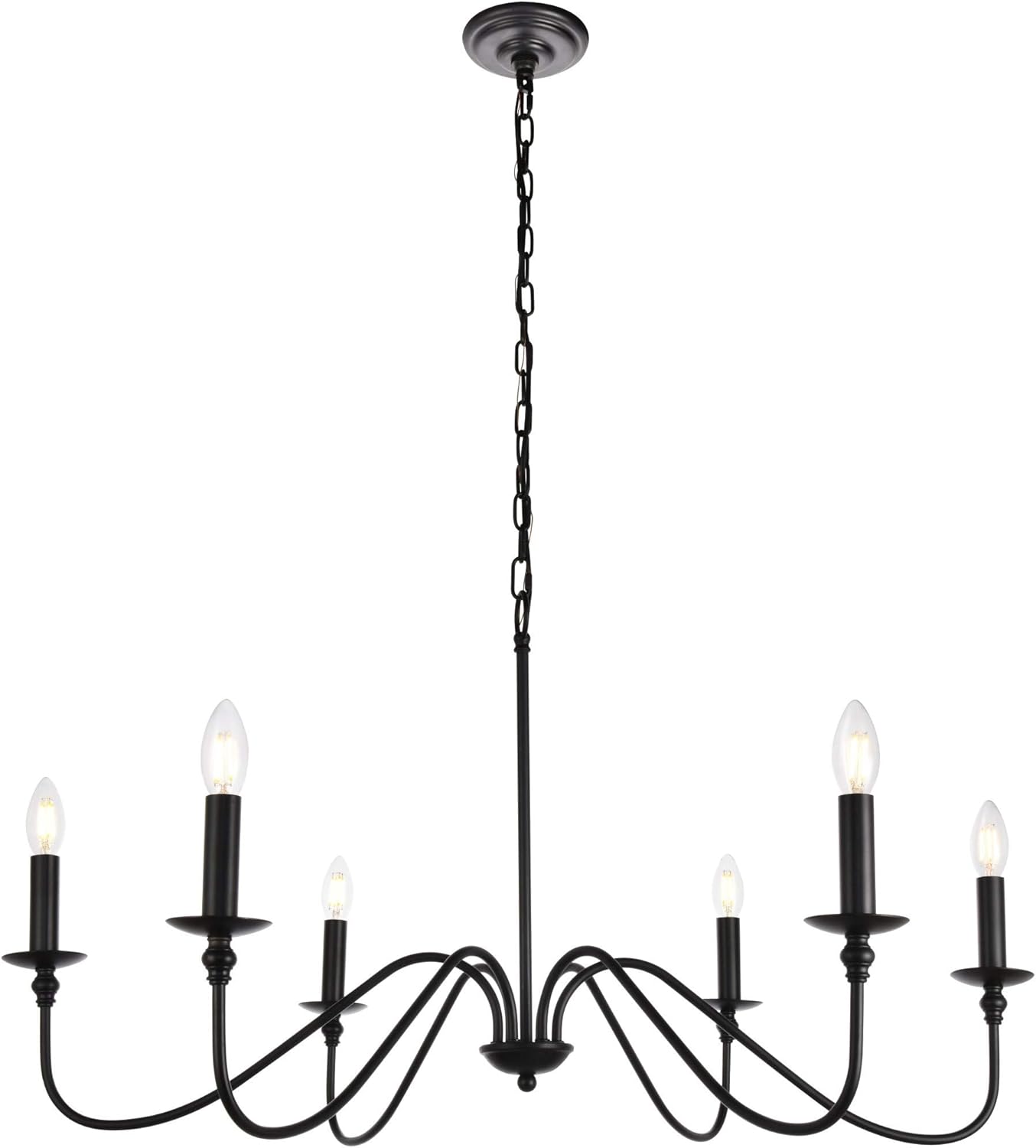 Elegant Lighting Rohan Collection 6 Light Chandelier in Matte Black Finish - 36"D x 19"H