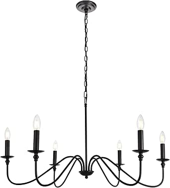 Elegant Lighting Rohan Collection 6 Light Chandelier in Matte Black Finish - 36"D x 19"H