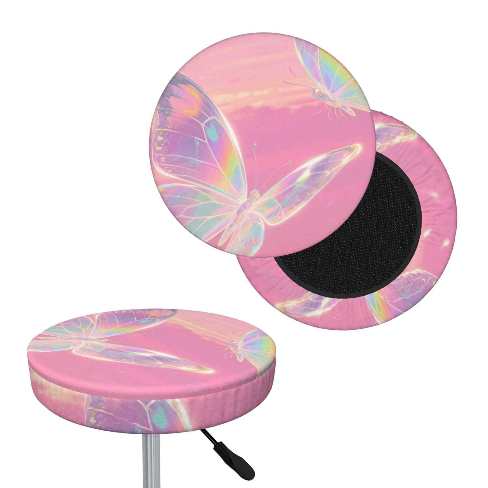 FekiLoot Transparent Butterfly Round Bar Stool Covers Stretch Washable Bar Stool Covers Dustproof Slipcover Bar Chair Covers with Elastic Band for Bar Kitchen Living Room Decor 13 Inch