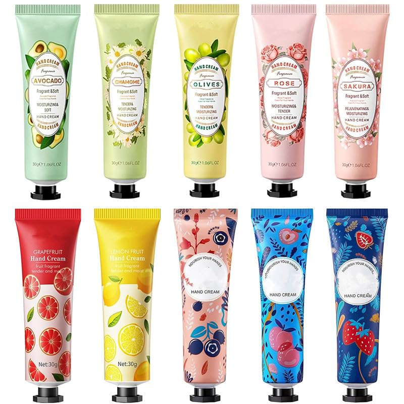 10 Pack Hand Cream for Dry Cracked Hands, Travel Size Moisturizing Mini Hand Lotion Gifts for Women with Natural Fragrance - Christmas Gifts,